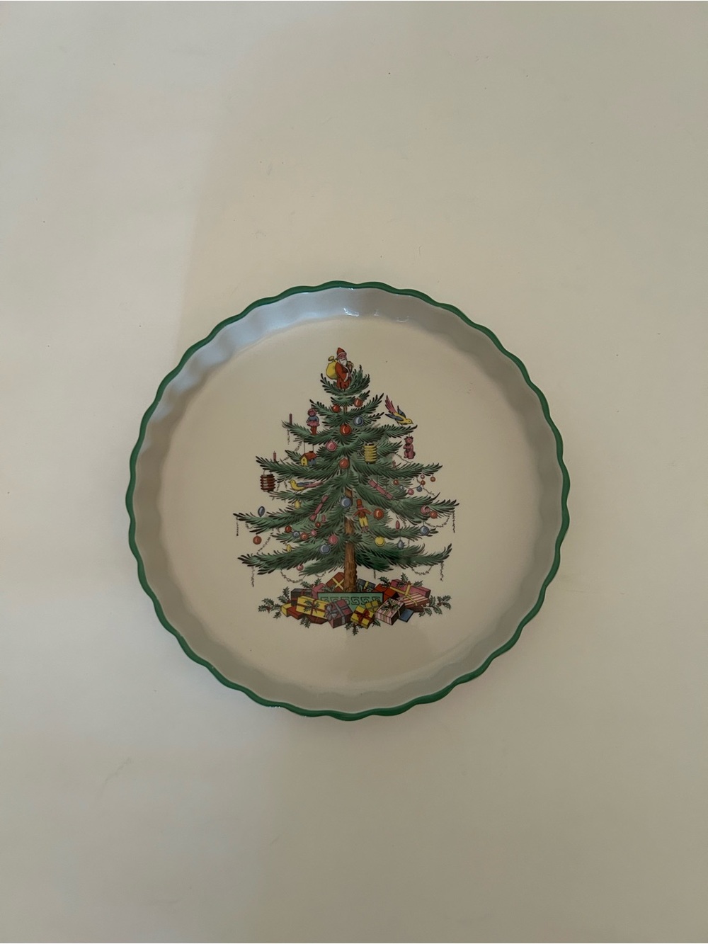 Spode Festive Christmas Tree Ceramic Quiche/Pie Dish with Green Rim